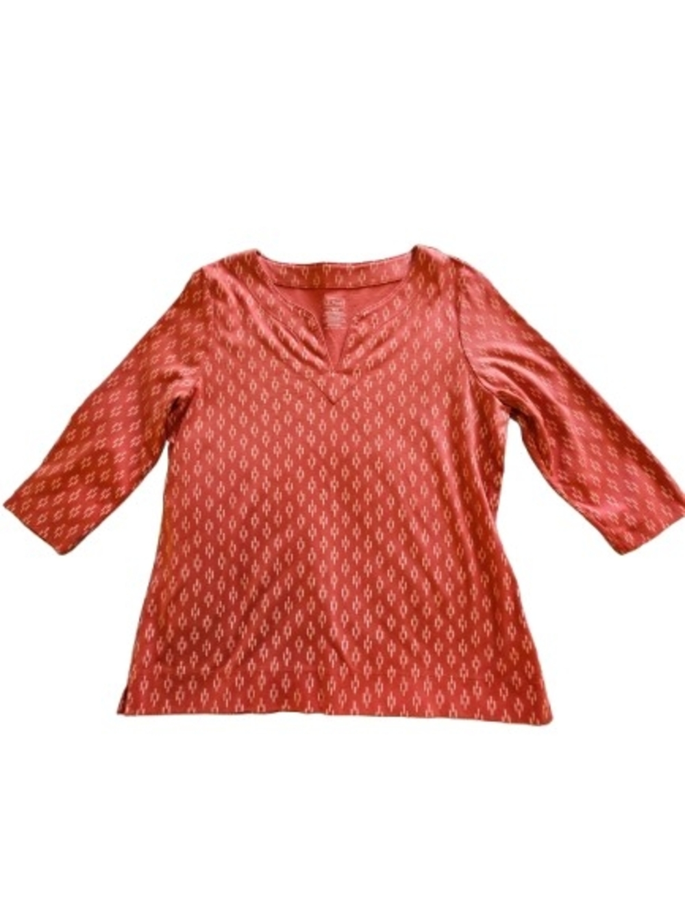 L.L.Bean Women’s Petite Large Pink Supima Cotton Patterned Tunic Top 3/4 Sleeve